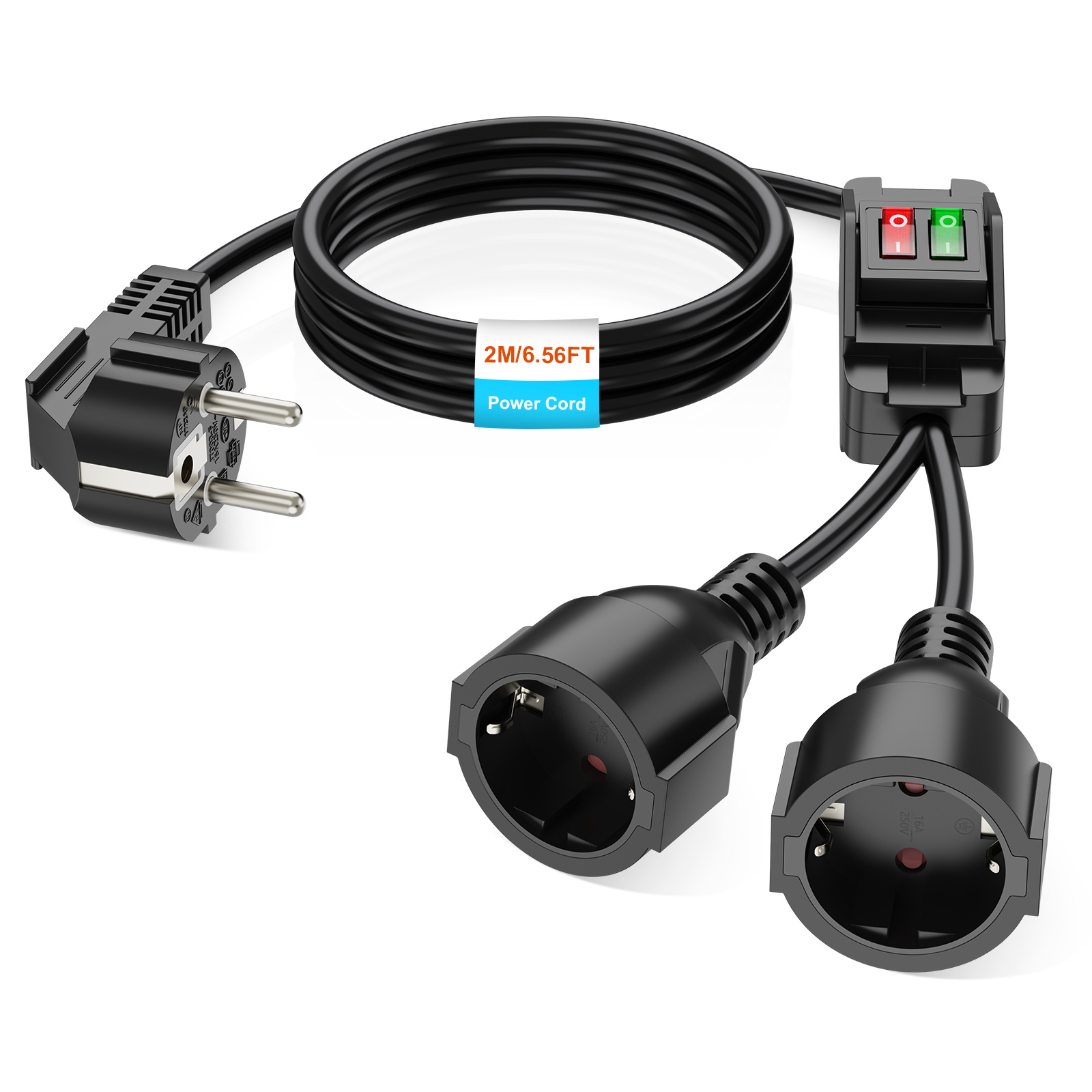 Outdoor Power Extension Cord - EUプラグ 40cm/2m延長コード デュアルソケット 4000W 16A 250V