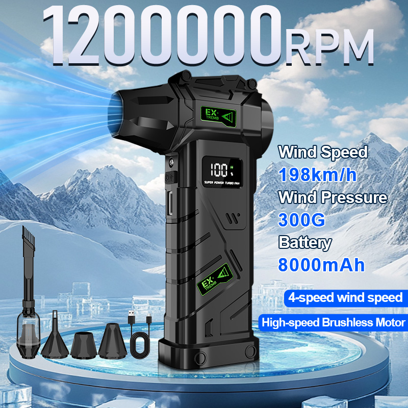 Outdoor Power Vacuum - 2-in-1ブロワー＆掃除機 コードレス ターボエアダスター 1200000RPM 8000mAh パワーバンク