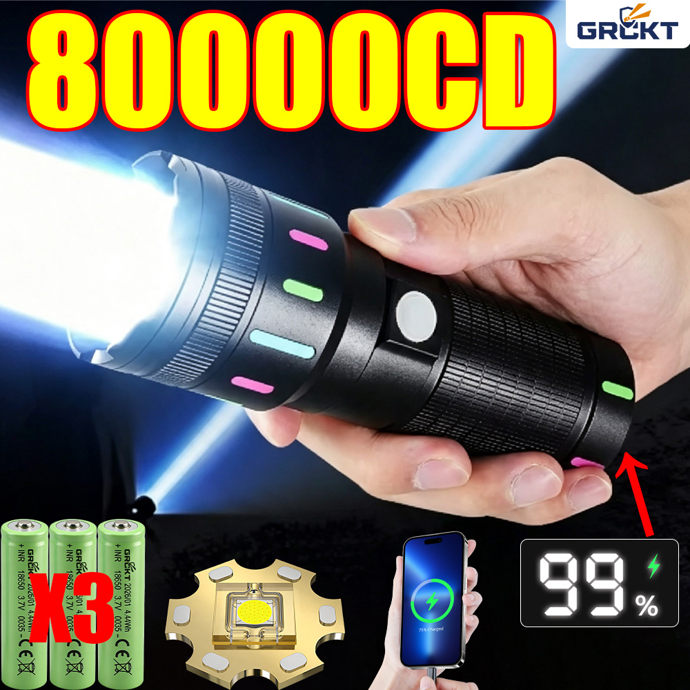 Outdoor Power Meter - 80000CD 最も強力なLED懐中電灯 ハイパワー戦術ハンティング懐中電灯 充電式トーチ アウトドア防水ランタンライトレーザーポインター 超強力