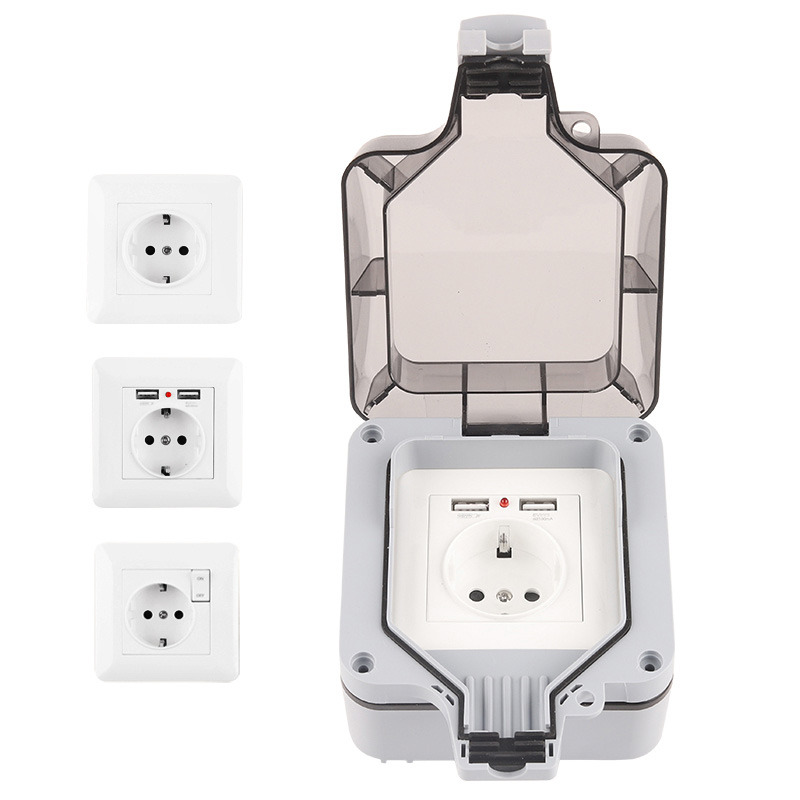 Outdoor Power Port - 防水屋外壁コンセント,防水,IP66,250V,スイッチ付き,EU,ドイツ規格
