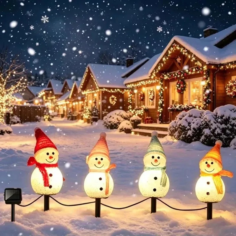 Outdoor Power For Xmas Lights - ソーラー式スノーマン型グラウンドステークLEDライト、ウォームホワイト、防水、屋外用クリスマスランプ、裏庭、芝生、パティオ、通路用