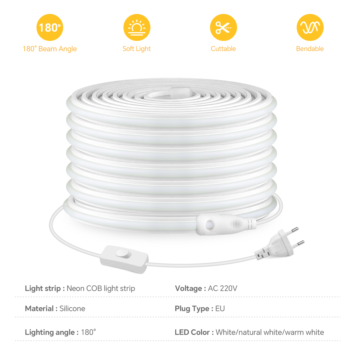 220V COB LEDストリップ 高密度 防水 COB L - Outdoor Power Port のレビューと価格