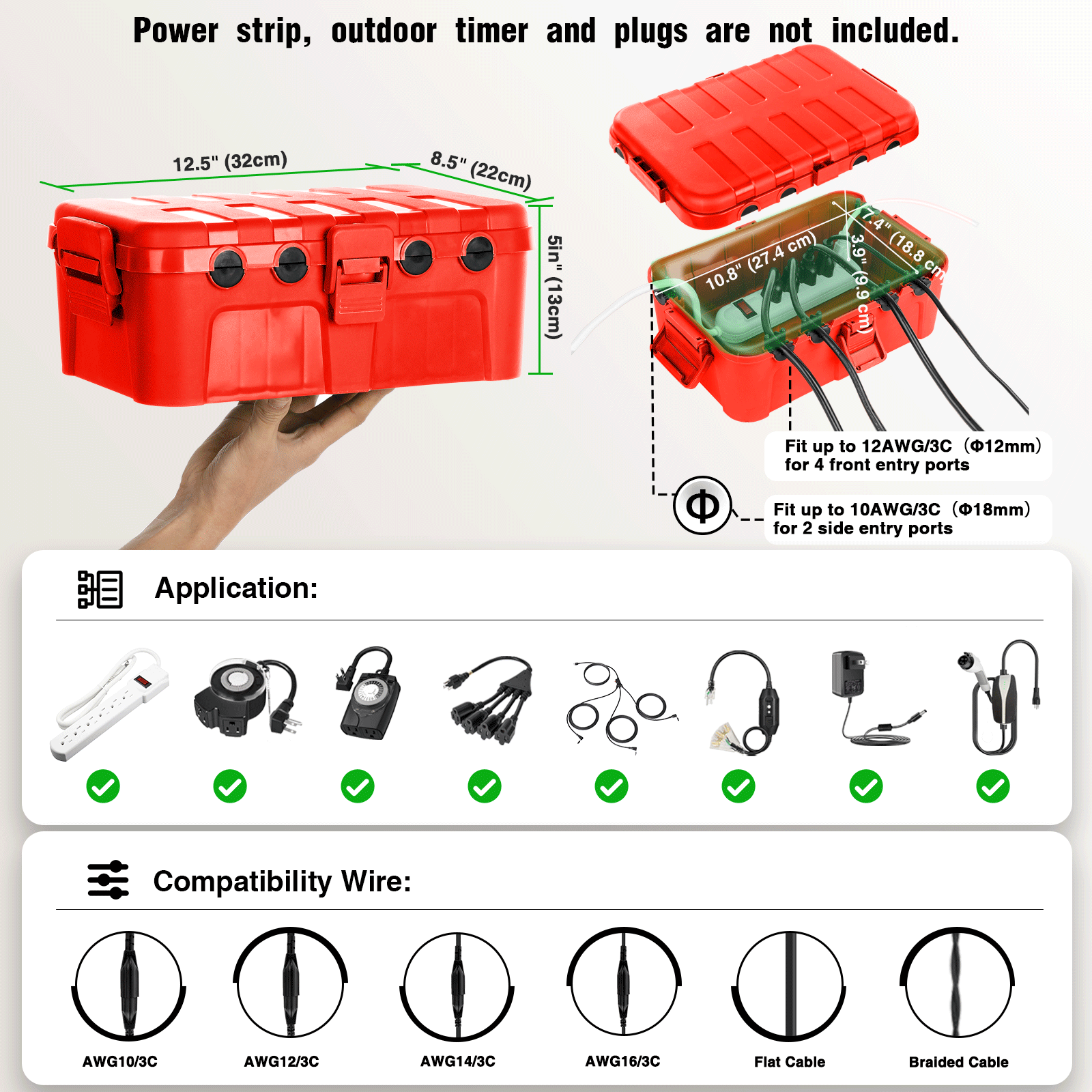 耐候性IP54屋外延長コード電源ボックス、防水コンセントカバ - Outdoor Power Extension Cord のレビューと価格