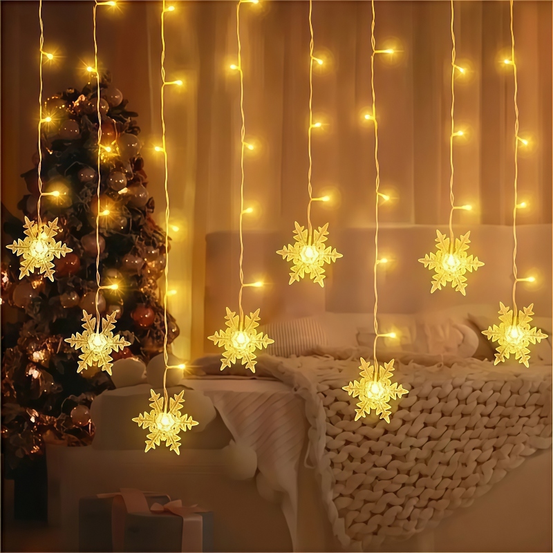 USB電源式スノーフレークカーテンライト リモコン付き 8モ - Outdoor Power For Xmas Lights のレビューと価格