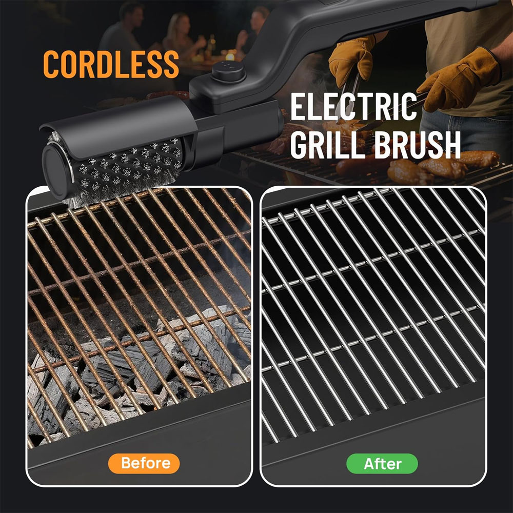 電気グリルブラシ 充電式 3つの強力な速度のBBQグリルブラ - Outdoor Power Brush のレビューと価格